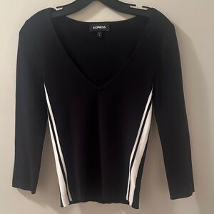 Express Women's Black Top with White Stripes